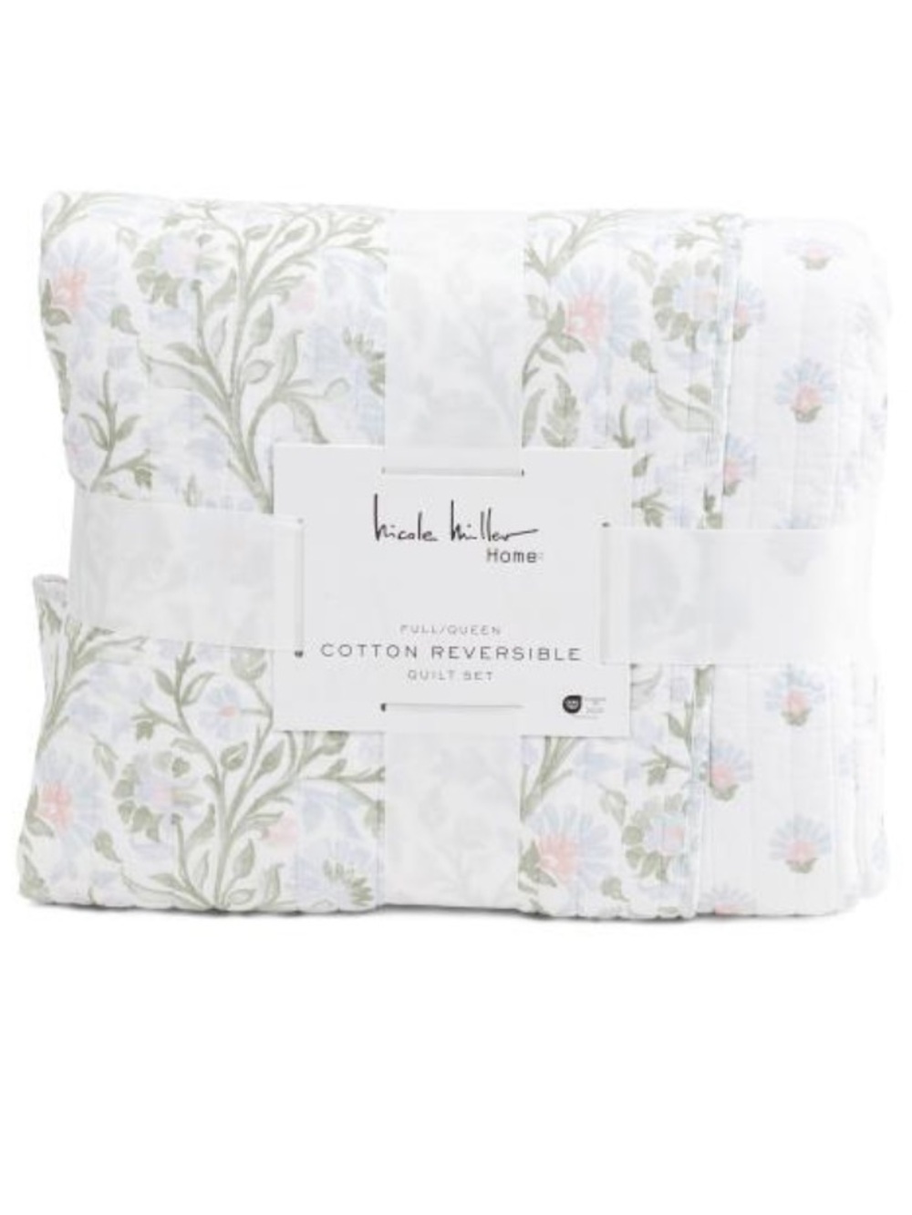 Nicole Miller White Floral Cotton Reversible Quilt Set